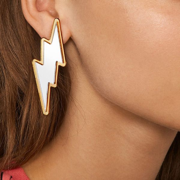 

jujia korean style acrylic resin big earrings for women polaris star geometric stud earring female jewelry gifts, Golden;silver