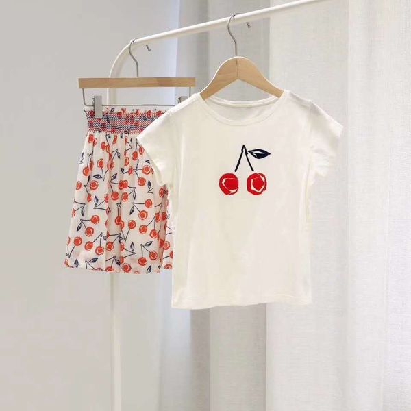 

pre-sale 2020 new bp toddler girls clothing set cherry white +skirt boutique brand outwear girls clothing 3 4 6 8 10 12 14 t200413