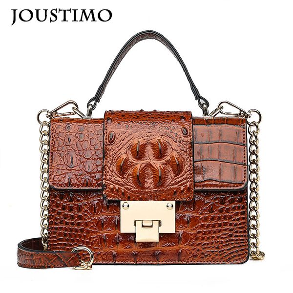 

alligator handbag women shoulder bag pu leather big square flap crossbody bags vintage handle bags for lady