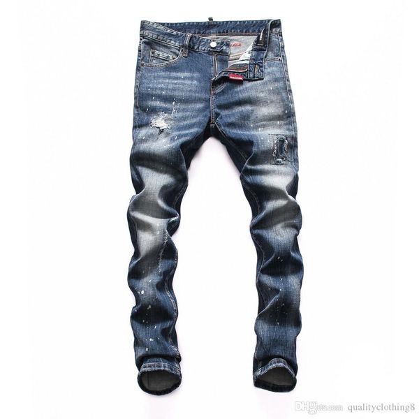 

2020 fw новое поступление высокое качество бренд дизайнер мужчины джинсовые джинсы вышивка брюки мода отверстия брюки мужские узкие джинсы р, Blue