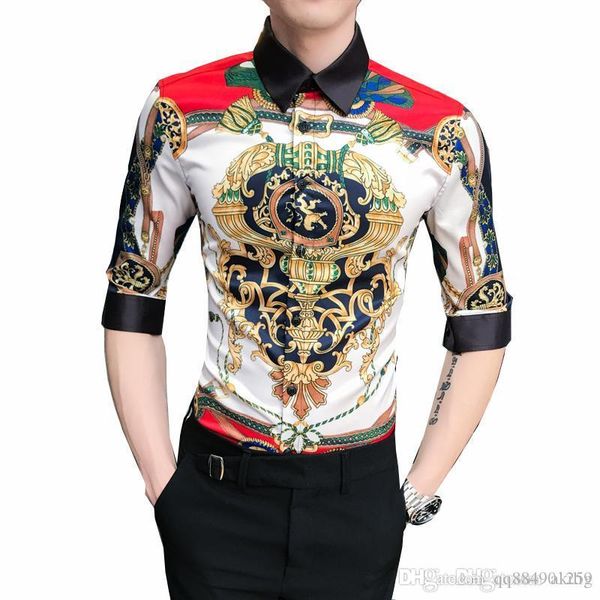 

fashion tees hip hop floral print mens designer dress shirts mens chemise slim fit style stand collar shirts size m-3xl