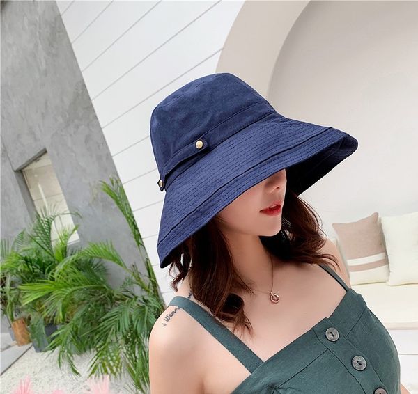 

tide female summer new solid color double rivets big eaves sun hat korean version of the japanese department of cotton fashion joker hat, Blue;gray