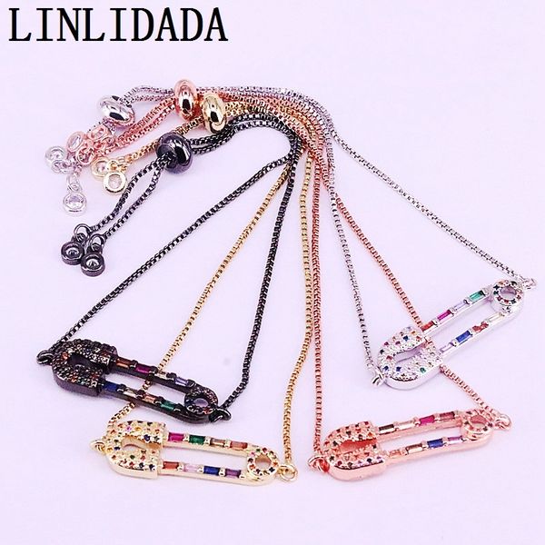 

8pcs beautiful femme copper chain bracelets multi cz rainbow pin charm bracelet for women jewelry, Golden;silver