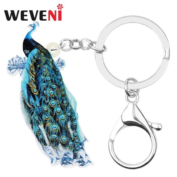 

weveni acrylic blue peacock peafowl keychains printing long bird animal keyring jewelry for women girls teen fashion party gifts, Silver