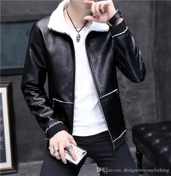 

slim stand collar mens pu leather jackets autumn thick long sleeve mens outerwear fashion mens faux leather coats, Black