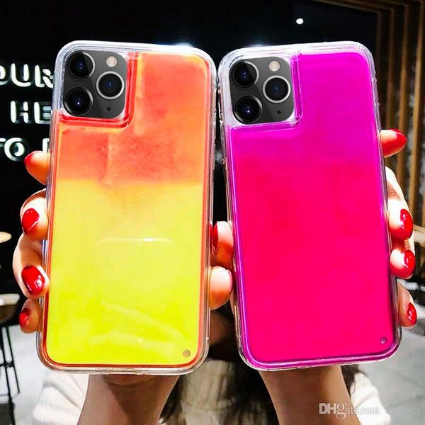 

luminous neon sand cover for iphone 11 pro max x xs xr 6 7 8 samsung s8 9 10 plus note 10 8 9 glow in the dark liquid glitter quicksand