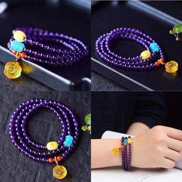 

5 natural amethyst three circle bracelet bead mm about collocation natural beeswax rose pendeloque cut shamballa bracelets cross bracelet, Black