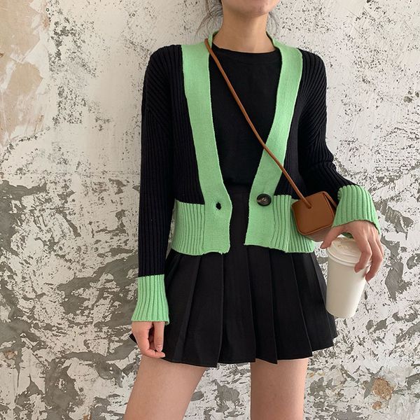 

fashion cardigan women sweater crop knitted v-neck korean style fashion brand designer autumn long sleeve ulzzang ladies, White