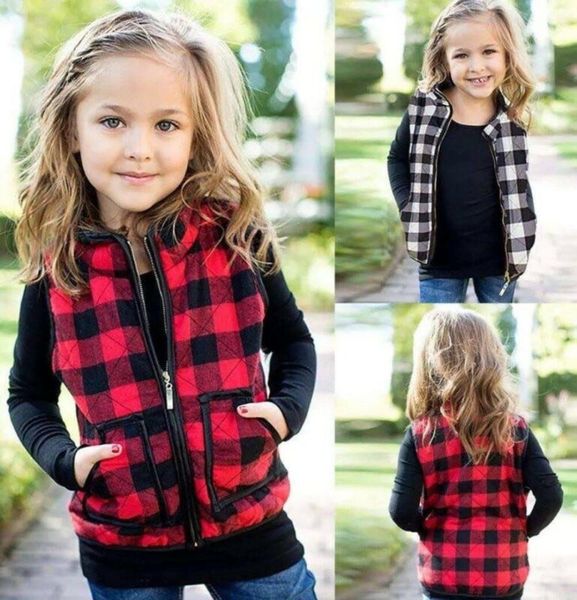 

winter toddler plaid waistcoats kid baby girl sleeveless plaid zipper vests waistcoat coat children outwear, Blue