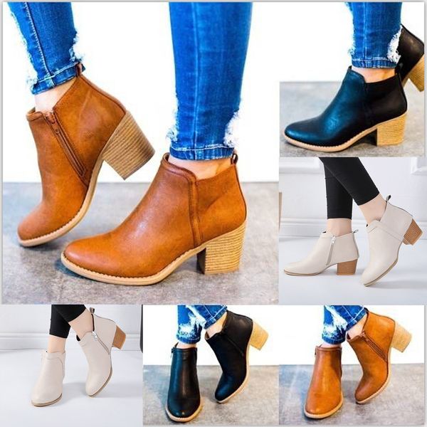 

women boots women's fashion vintage low heel thick heel short boot ankle booties boots shoeszapatos de mujer, Black