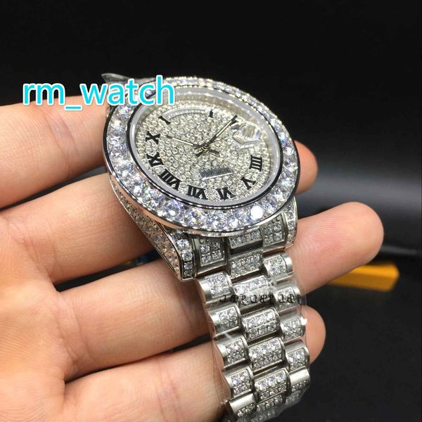 

40mm full ice diamond watchcase stainless steel big diamond watches automatic men's waterproof wristwatch ing, Slivery;brown