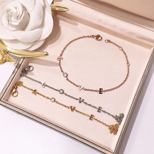 

2019 New Fashion Titanium steel Original Design Simple Love bracelets letters diamond charm Bracelet Men and Women couple bracelet