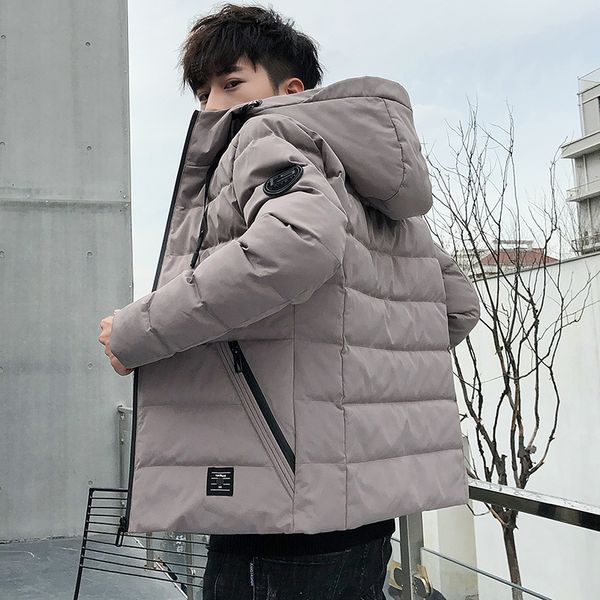 

winter jacket men's warm fashion solid color casual thickening hooded coat sman streetwear wild loose cotton parka men m-4xl, Black