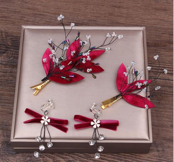 

bridal tiara new wedding leaves red wedding dress hair accessories wedding toast clothing accessories, Silver