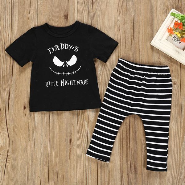 

fashion tracksuit for infant kids baby girls boys cute letter halloween +stripe pants 2pc outfits sets 2019 new clothings, White