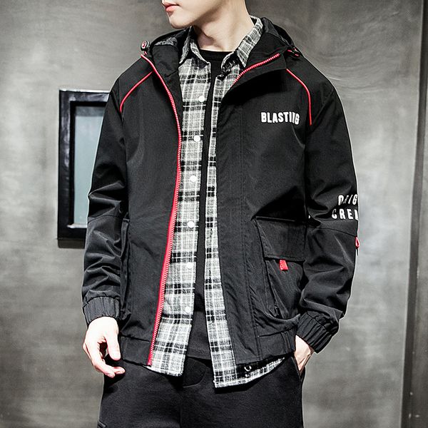 

workwear пальто мужчины в корейском стиле сыпучие-fit trend на одежде 2019 весна и осень новый стиль мужская одежда популярный бренд с капюш, Black;brown