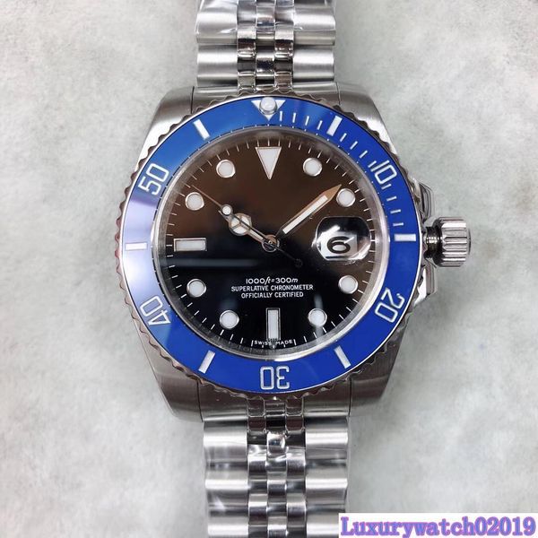 

40mm high grade rotatable blue bezel black dial mens watch watches with auto date windows automatic mechanical business man wristwatches, Slivery;brown