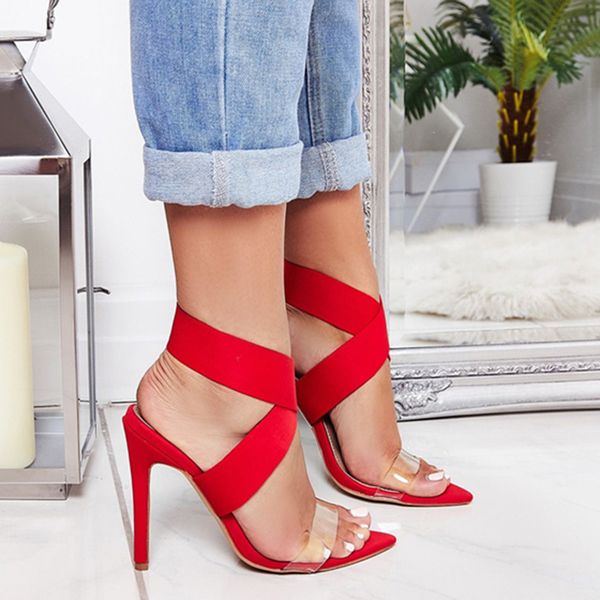 

2020 summer women 11cm high heels stretch sandals pleaser fetish transparent heels shoes lady cross strap platform sandles, Black