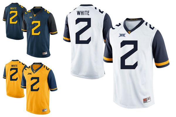 

west virginia mountaineers jersey raun white 2 gold blue white men college football jerseys, Black;red