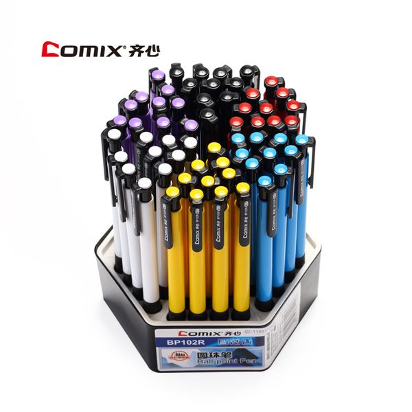 

comix retractable ballpoint pens, fine point, 0.7mm, blue ink, 60/pack, assorted color barrel, Blue;orange