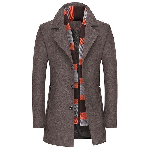 

men winter wool coat men's new fashion multi-pocket warm thick wool blends woolen pea coat male trench overcoat, Black