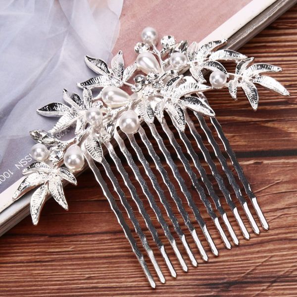 

crystal bride hair comb wedding hair accessories handmade simulated pearls bridal headdress ornaments jewelry, Golden;white