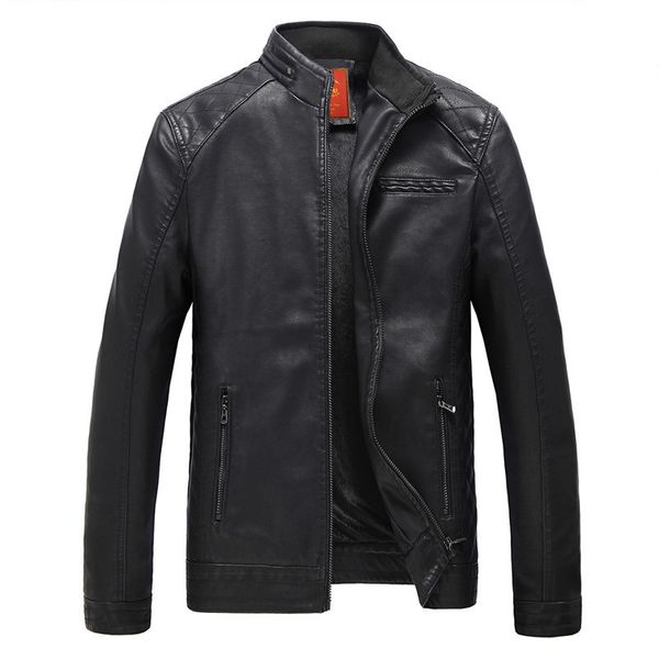 

men's fur & faux 2021 winter fashion leather jacket motorcycle clothing coat windproof, Black