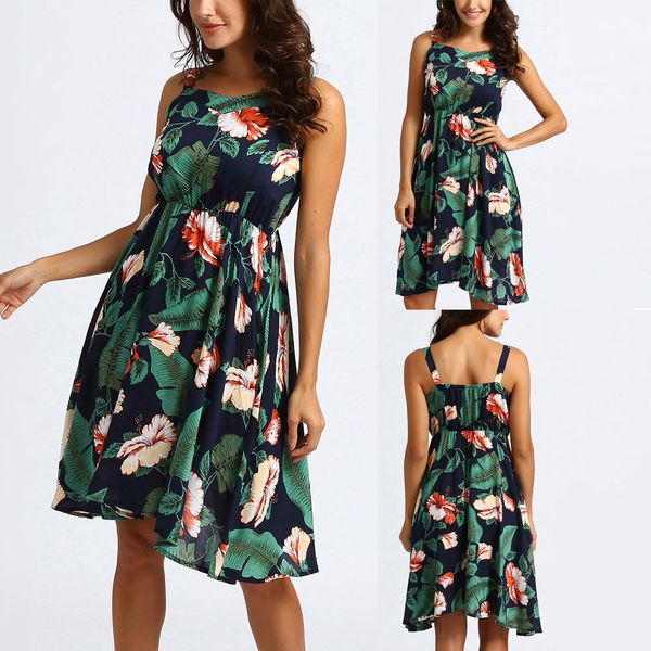 

2018 dress female fashion women ladies leaves printing sleeveless mini dress summer beach vestidos robe, Black;gray