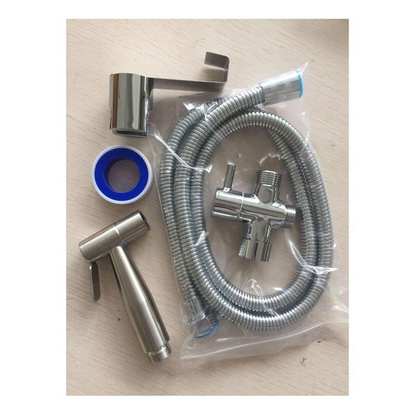 

home toilet handheld shattaf sprayer head shower kit bathroom sus304 bidet flushing gun +stainless steel hose + 7 8" t adapter + wall h