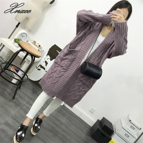 

winter new style thickening medium long knitted sweater coat, female korean version loose large code leisure cardigan, White