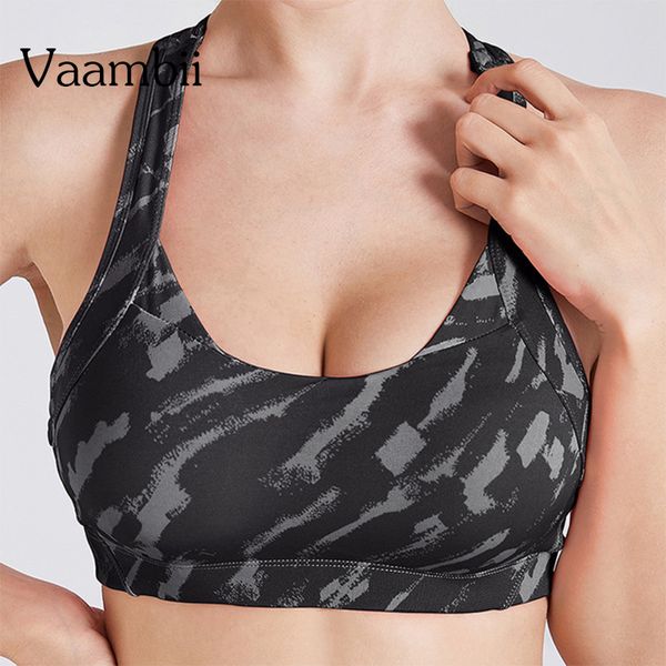 

yoga bras women strappy sports bra wirework gym shirt crop push up brassiere padded camouflage print sport, White;black