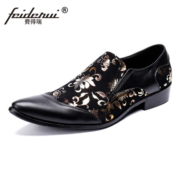 

italian designer pointed toe slip on man formal dress loafers genuine leather handmade men's banquet party shoes sl308, Black