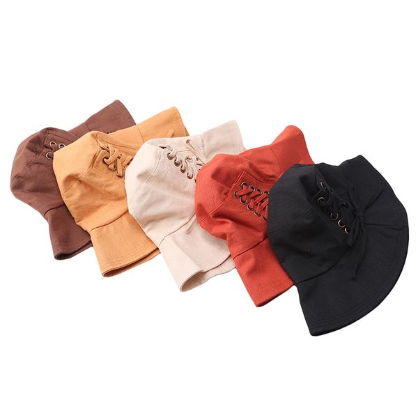 

women bucket hats casual straps bow bucket hats summer spring fashion lady solid fisherman hat girls gift, Blue;gray