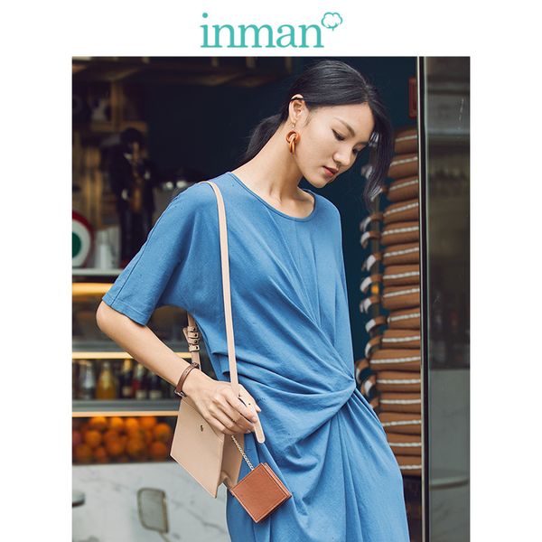 

inman spring autumn cotton o-neck korean all matched casual fashion medium sleeve women dress, Black;gray