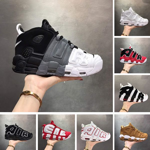 

2019 Air More Uptempo Мужская баскетбольная обувь Scottie Pippen Chicago Красный Черно-белая Женская спортивная обувь Мужские кроссовки Deisgner Sneakers Size 13