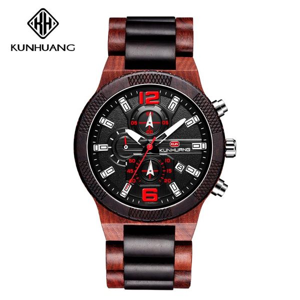 

2020 new sports wood watch multifunctional quartz men's watch wood watches large dial gift fashion, Slivery;brown