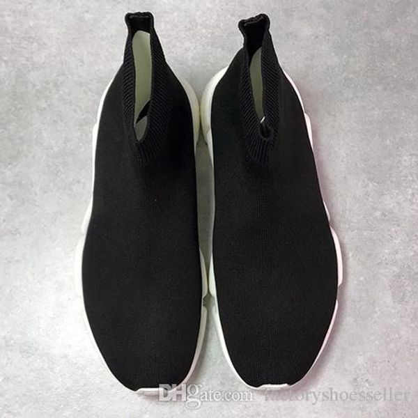 

name brand casual shoes flat fashion socks boots woman new slip-on elastic cloth speed trainer runner man shoes outdoors, Black