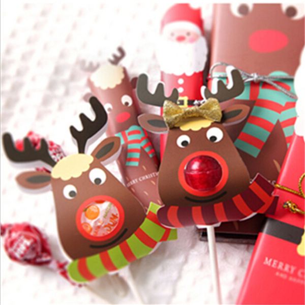 

25 pcs/set cute christmas elk lollipop stent decoration cards candy gift bags for children kids xmas party supplies