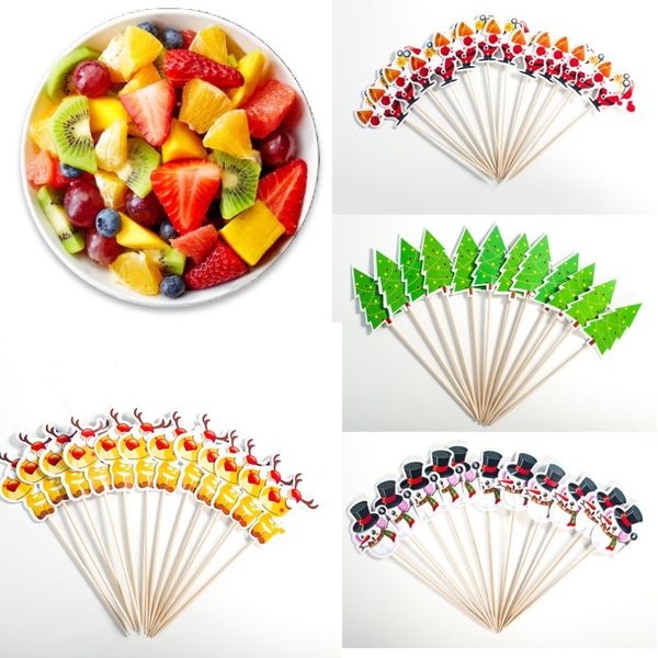 

fruit toothpicks christmas wooden fruit toothpicks santa snowman moose martini fruit toothpicks dessert forks 11cm kitchen tools