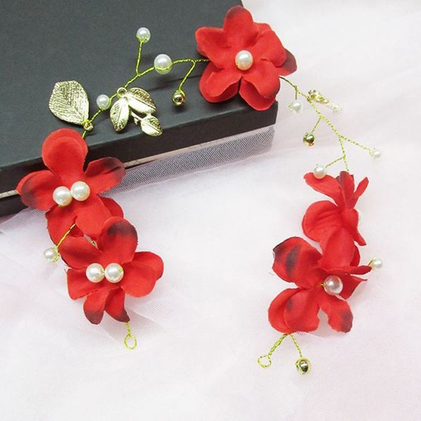 

exquisite red flower & pearl bridal headdress8