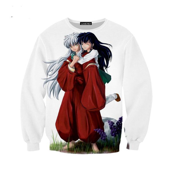 

новейшие модные женские / мужские японские inuyasha funny 3d print harajuku повседневная толстовка с круглым вырезом плюс размер b0100, Black