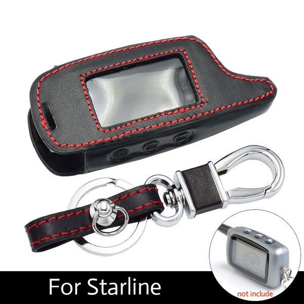 

a9 leather car key case for starline a6 a9 a8 two way car alarm system lcd remote control bag keychain holder protector cover