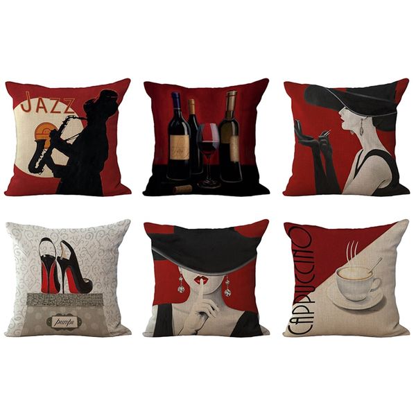 

romantic red wine elegant woman one side printing home decor sofa car seat decorative cushion cover pillow case capa almofada