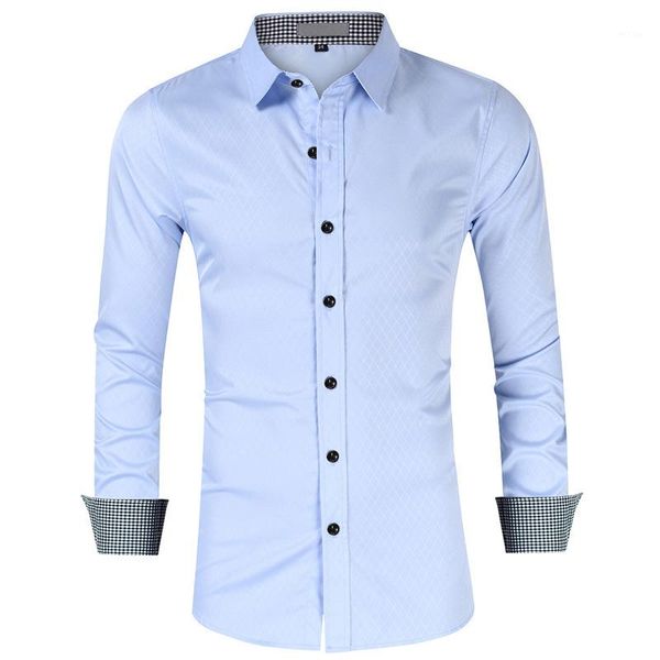

dress shirts man spring lapel neck long sleeve business shirt men fashion solid clothes mens plaid patchwork, White;black