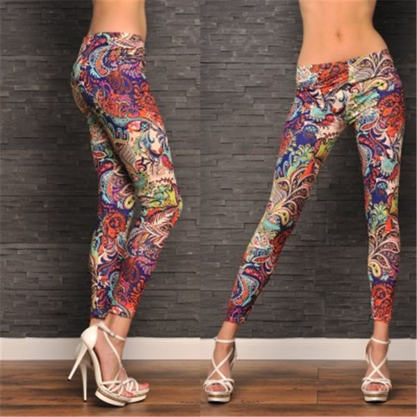 

woman elastic yoga pants harajuku style cashews painted leggings female beach booty bermudas for femme feminine milksilk print, White;red