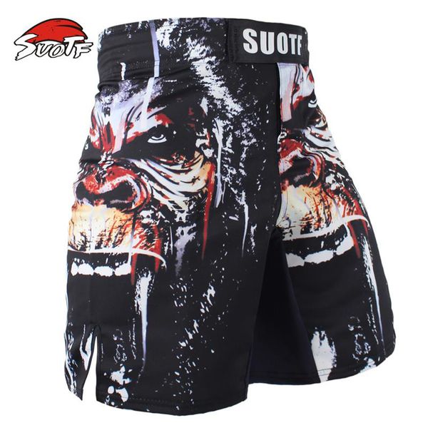 

elastic shorts boxing trunks angry raged gorilla sports fitness gym pants muay thai training shorts kickboxing boxe, Blue