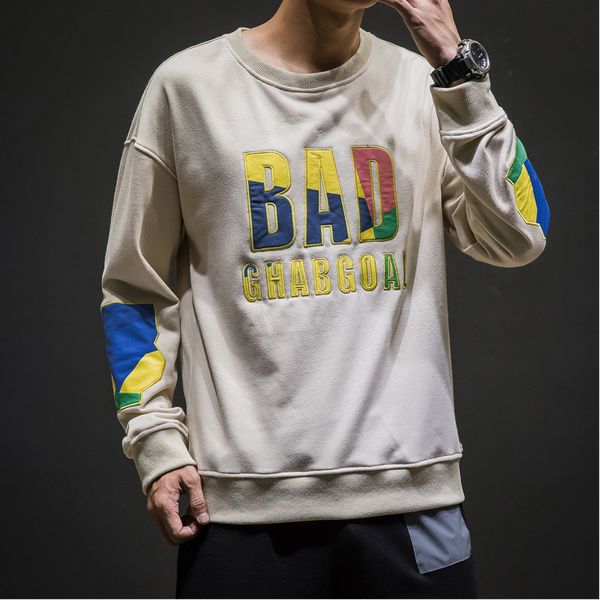 

2019 autumn and winter men's new casual contrast color letter printing round neck loose temperament trend cotton hoodies, Black