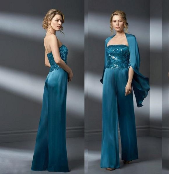 

teal синий мама невесты брючный костюм шифон аппликация без бретелек плюс размер матери невесты платье формальные платье для матерей свадьбы, Black;red