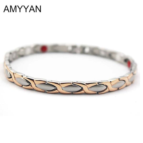 

elegant v care blood pressure magnetic bracelet for women's fashion negative ion germanium energy bracelet 6mm width, Golden;silver