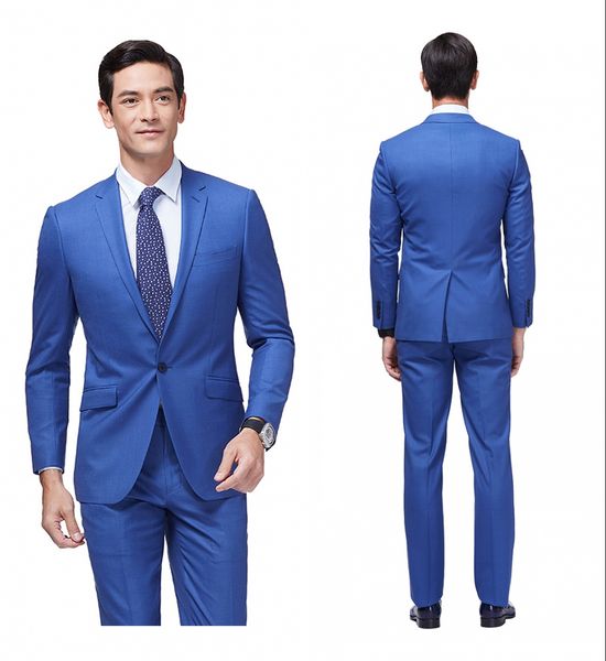 

2020 slim fit groom tuxedos royal blue man suit notch lapel groomsman men wedding suits bridegroom (jacket+pants, Black;gray